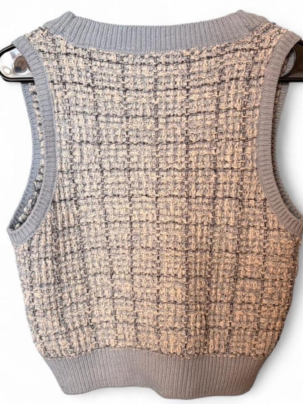 Sincerely Jules Light Blue Tweed Plaid Knit Cropped Sweater Vest Top Small S - Picture 3 of 3